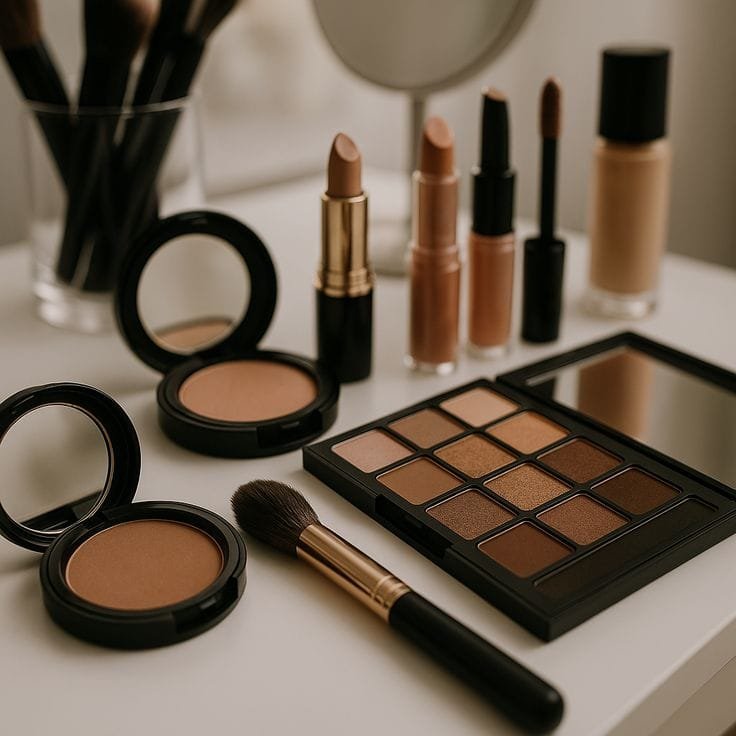Pincéis e produtos de maquiagem